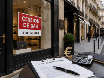 Vitrine d’un local commercial à Paris avec droit au bail à céder.